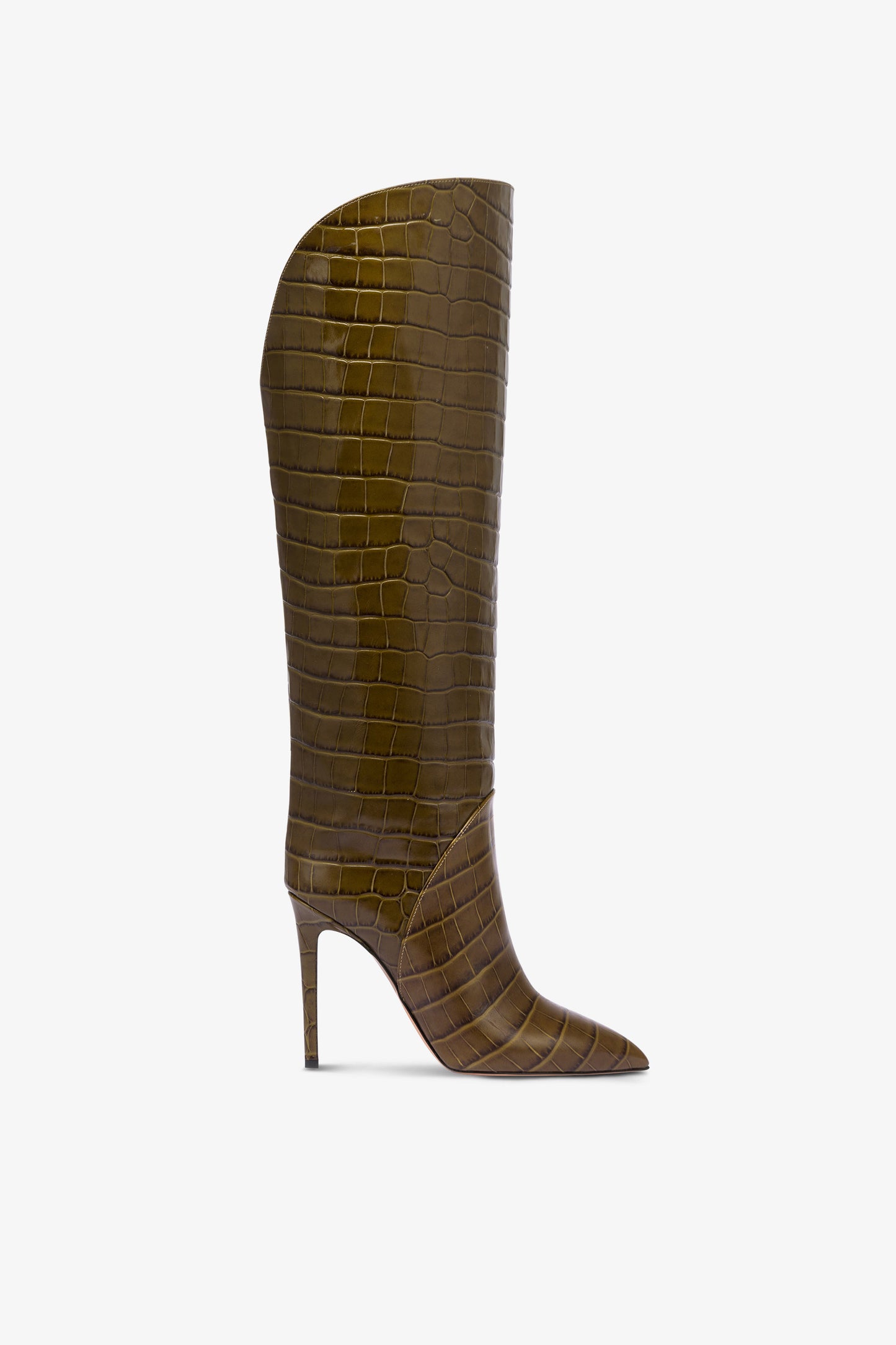 Boots in winter moss croco-embossed leather