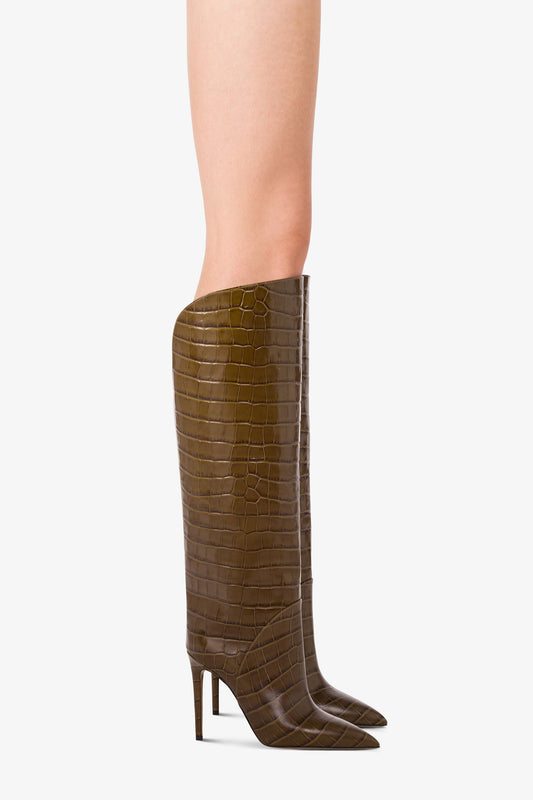 Boots in winter moss croco-embossed leather