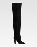 Over-the-knee boots in black calf suede leather