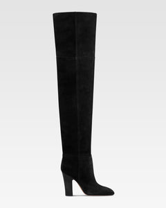 Over-the-knee boots in black calf suede leather