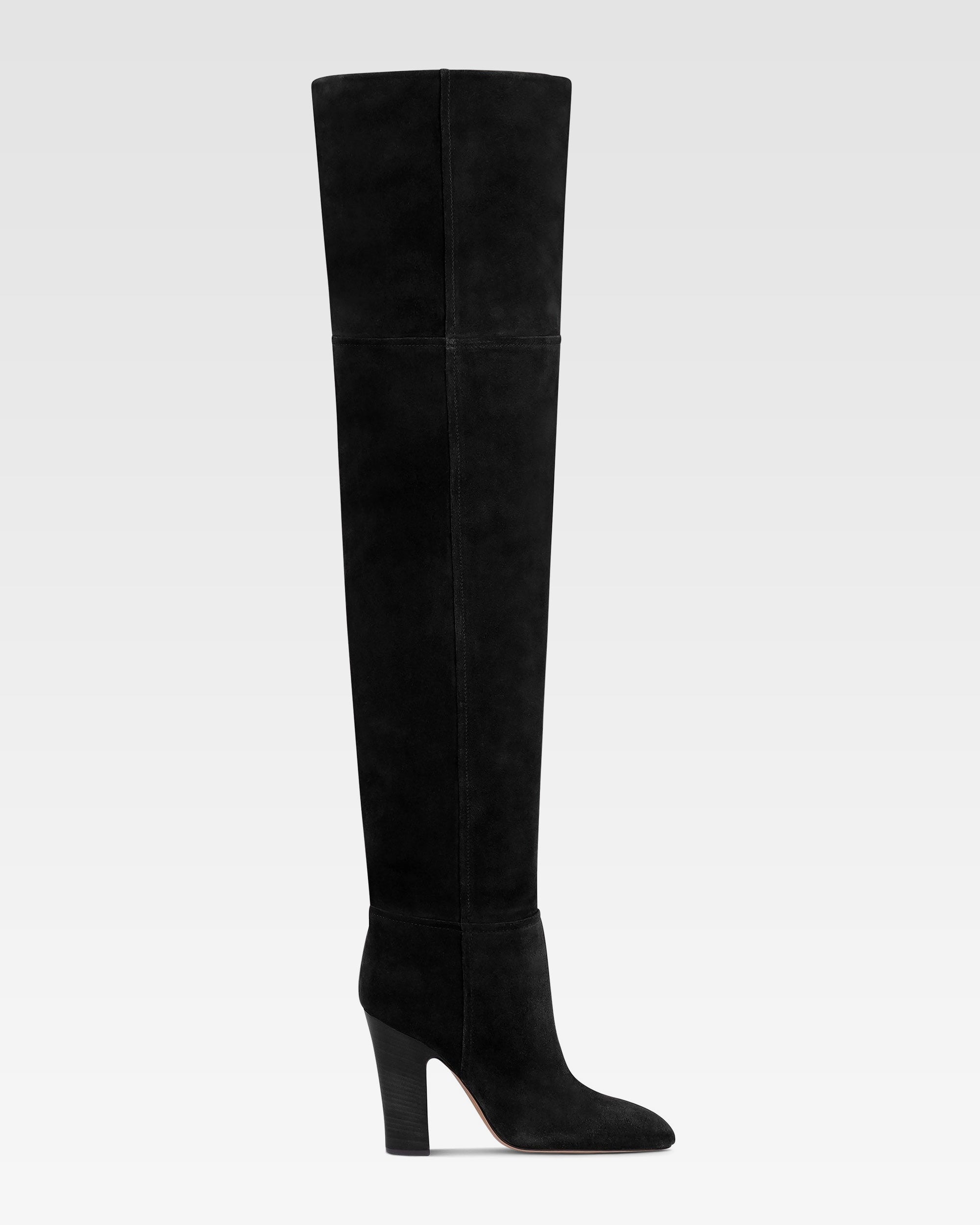 Over-the-knee boots in black calf suede leather