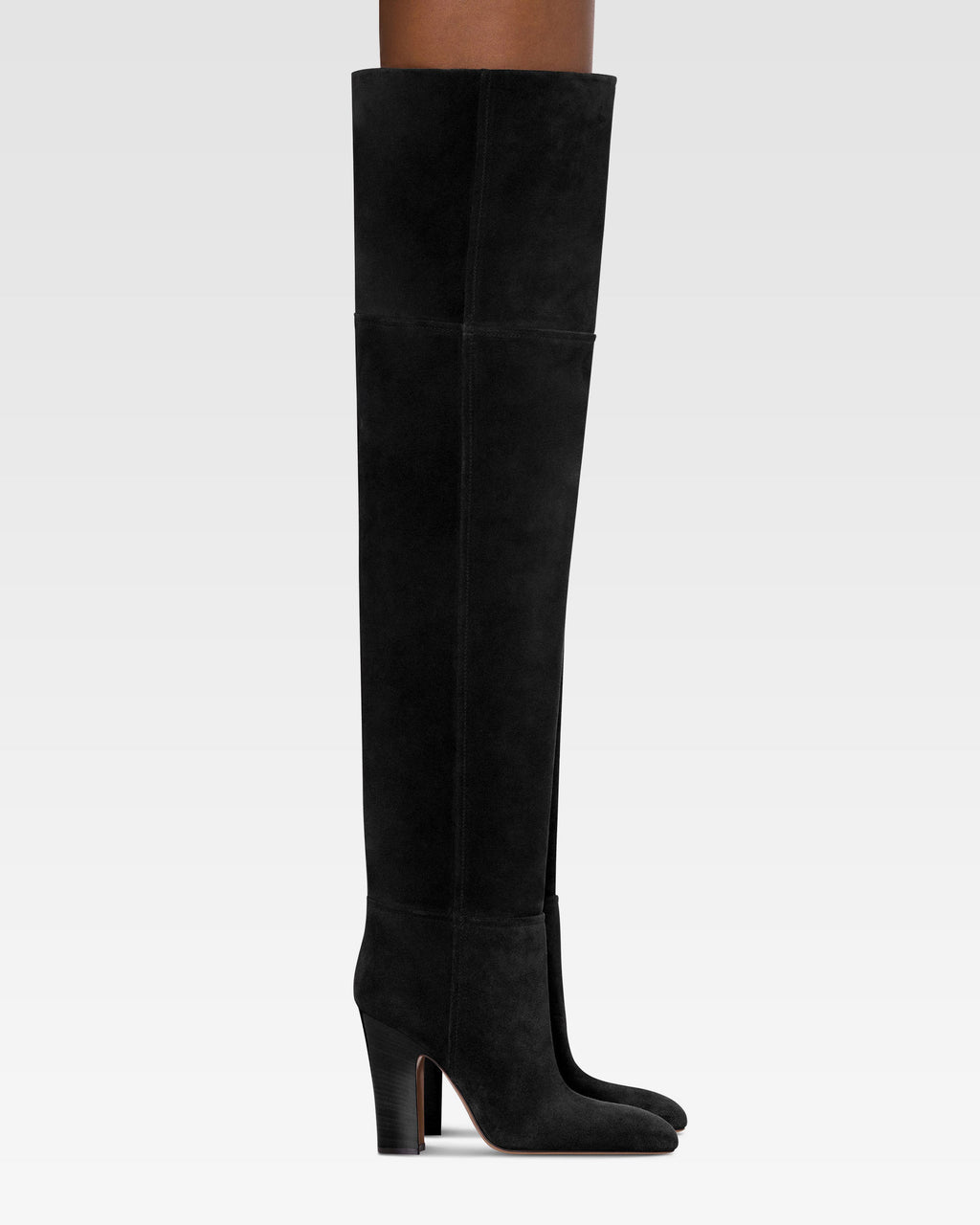 Over-the-knee boots in black calf suede leather