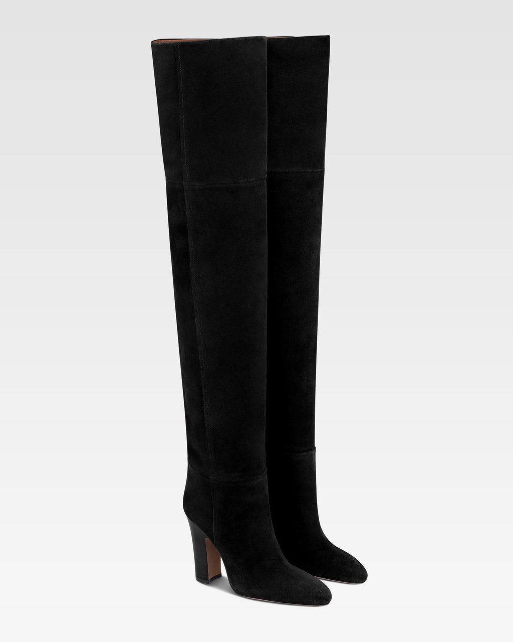 Over-the-knee boots in black calf suede leather