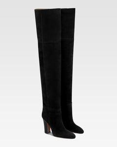 Over-the-knee boots in black calf suede leather