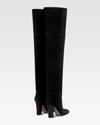 Over-the-knee boots in black calf suede leather