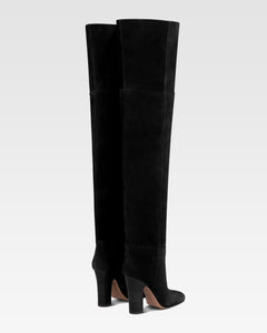 Over-the-knee boots in black calf suede leather