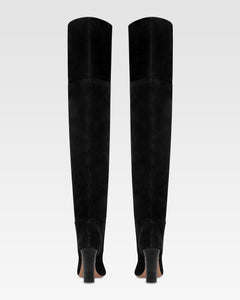Over-the-knee boots in black calf suede leather