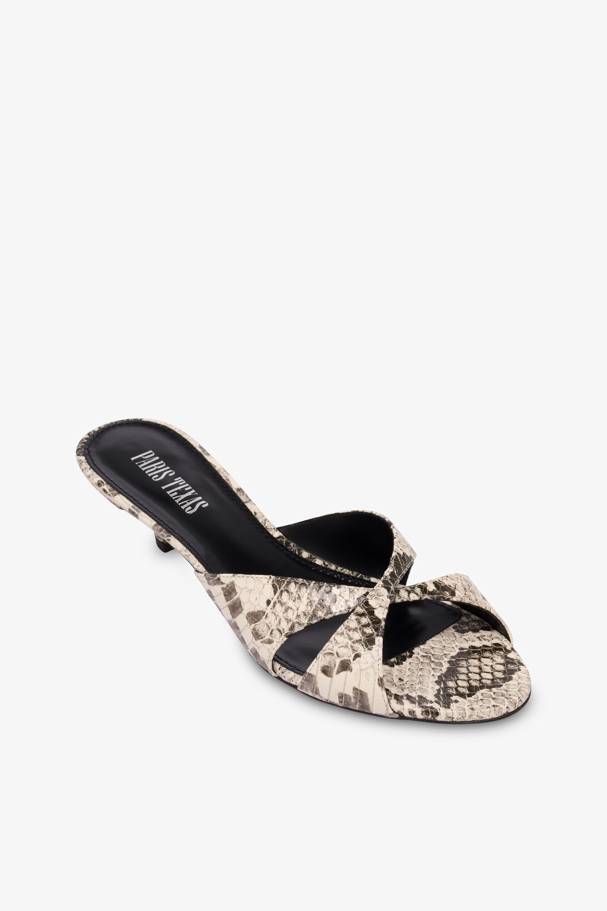 Mules in white python-print leather