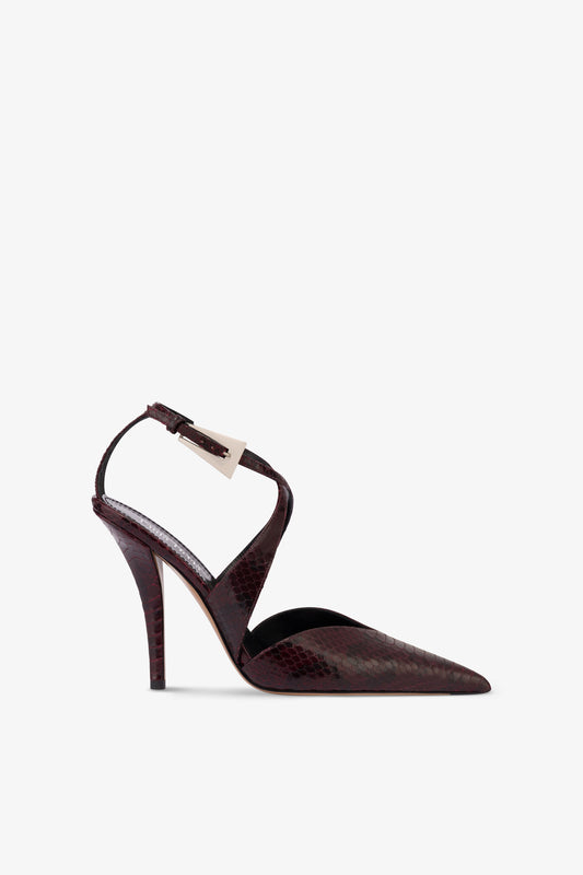 Pumps in burgundy python-printed leather