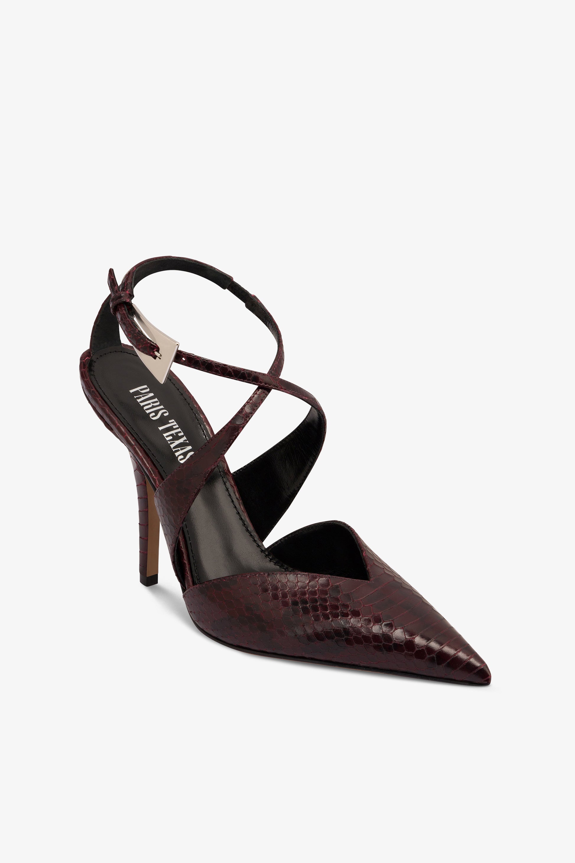 Pumps in burgundy python-printed leather