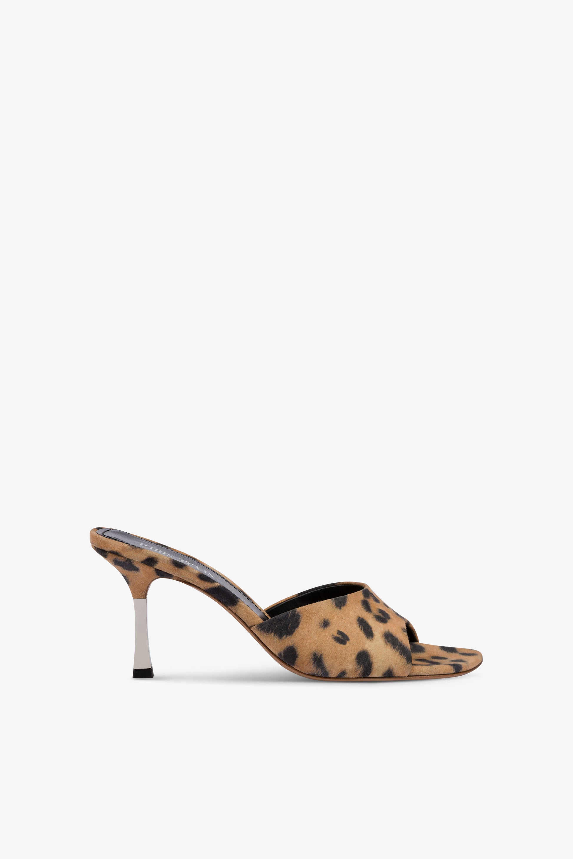 Mules in natural leopard-print suede leather