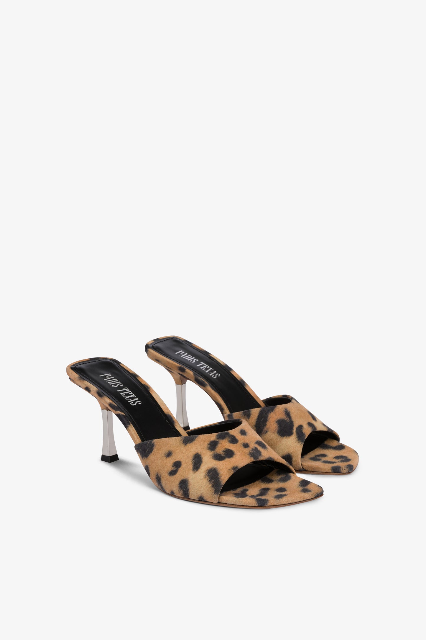 Mules in natural leopard-print suede leather