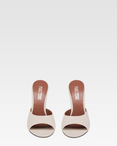 Mules in pelle bianca e zeppa galvanizzata