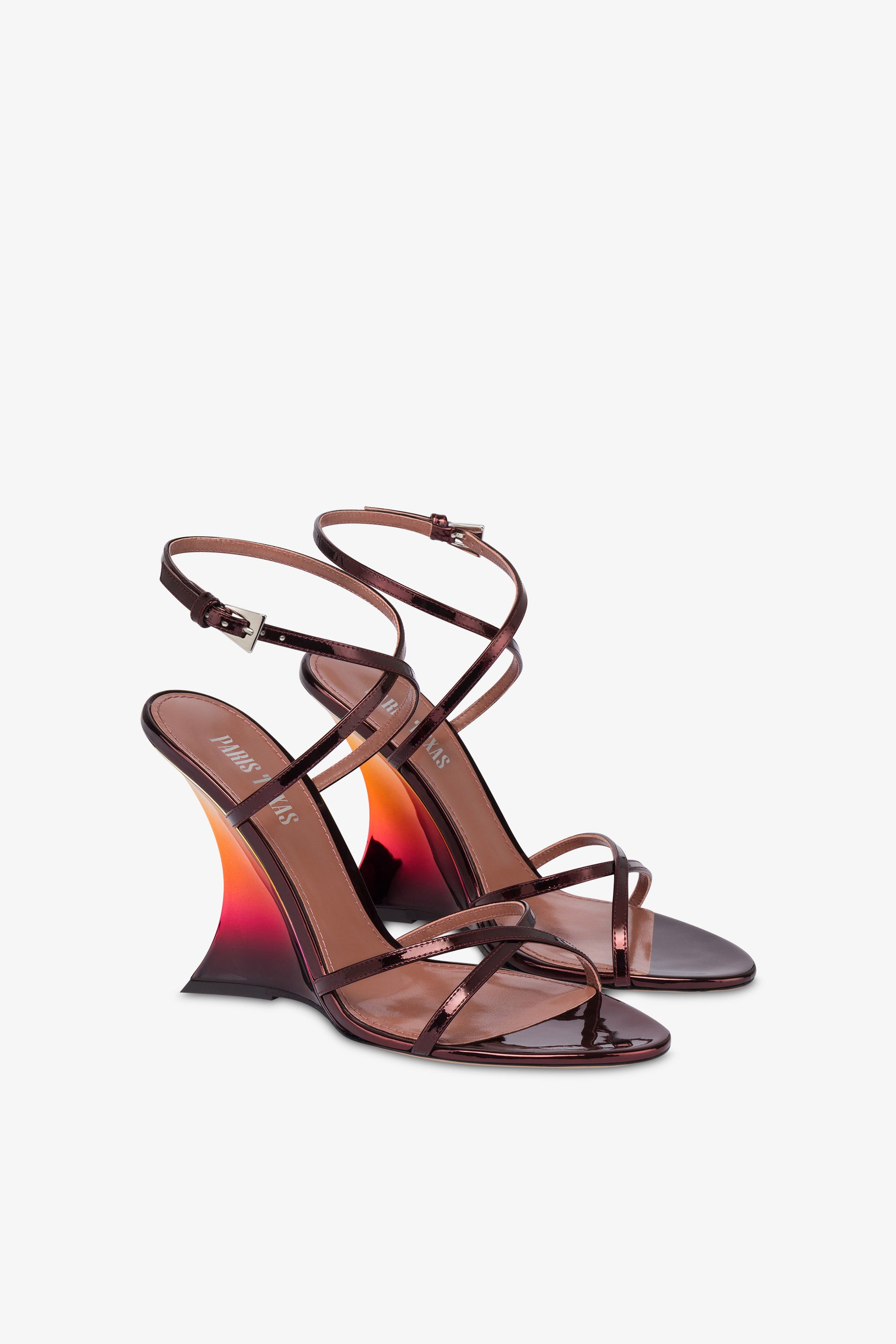 Sandals in wine sunset mirror-effect leather