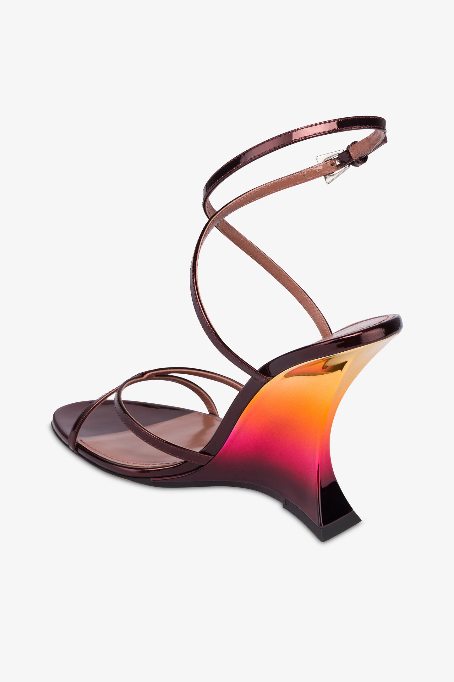 Sandals in wine sunset mirror-effect leather