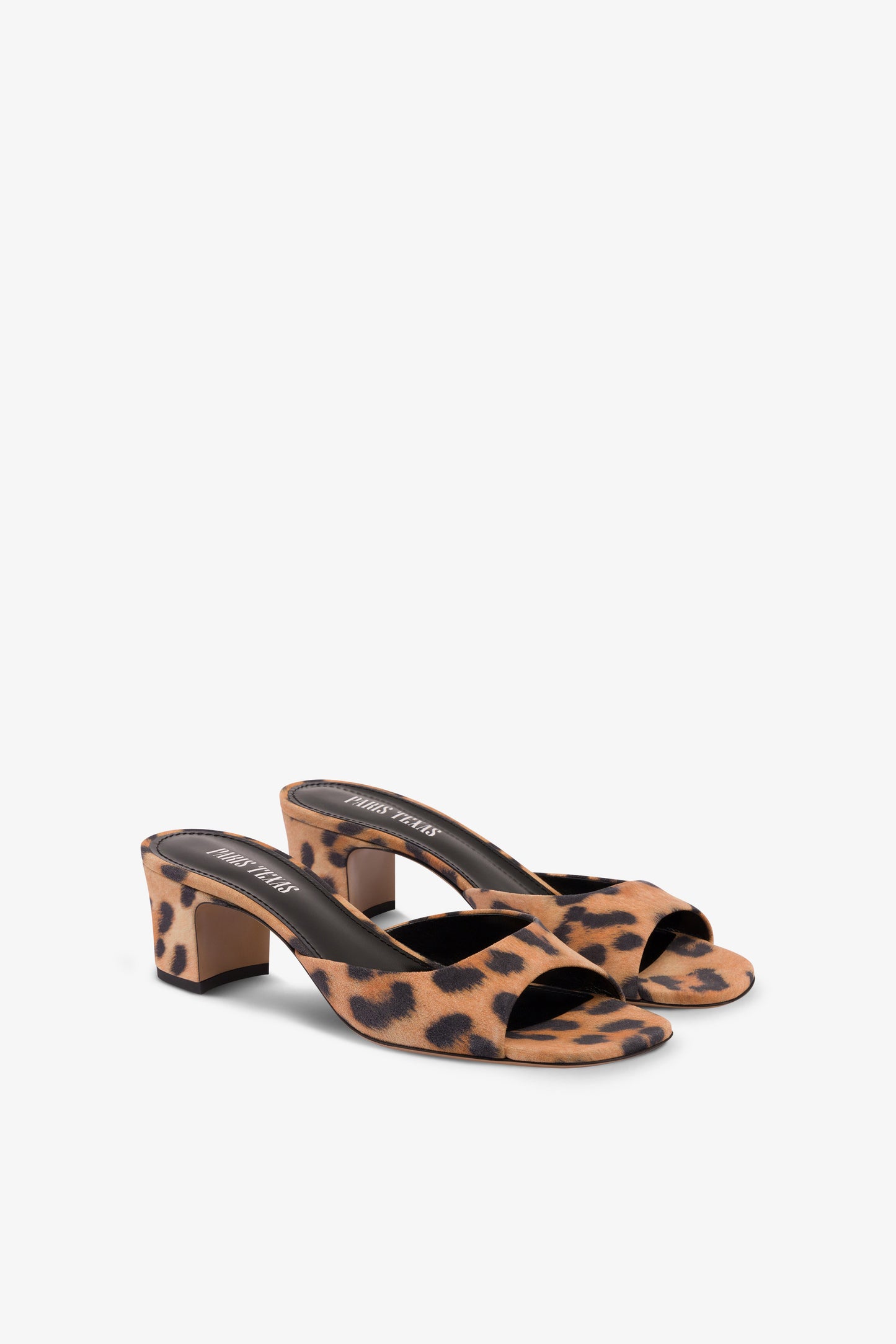 Mules in natural leopard-print suede leather