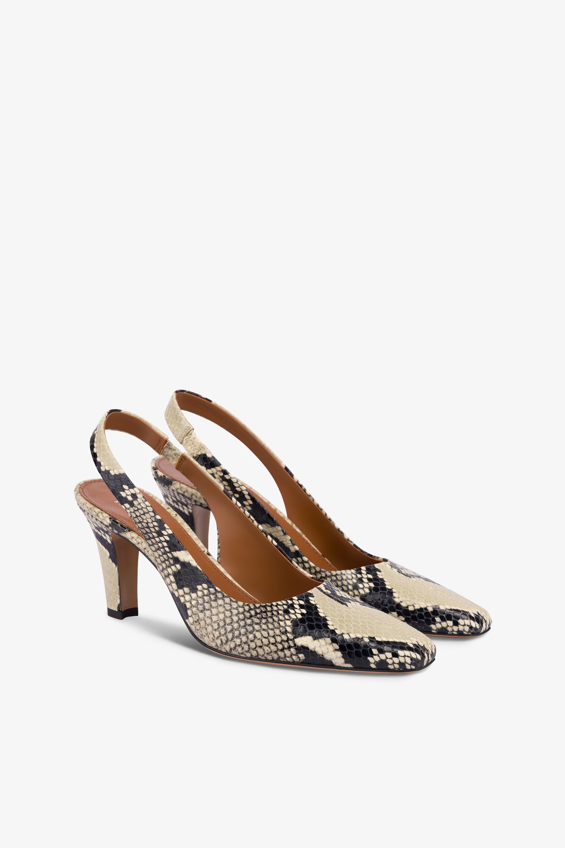 Slingbacks in natural python-print leather