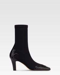 Boots in black croco-embossed and stretchy leather — Black/Black