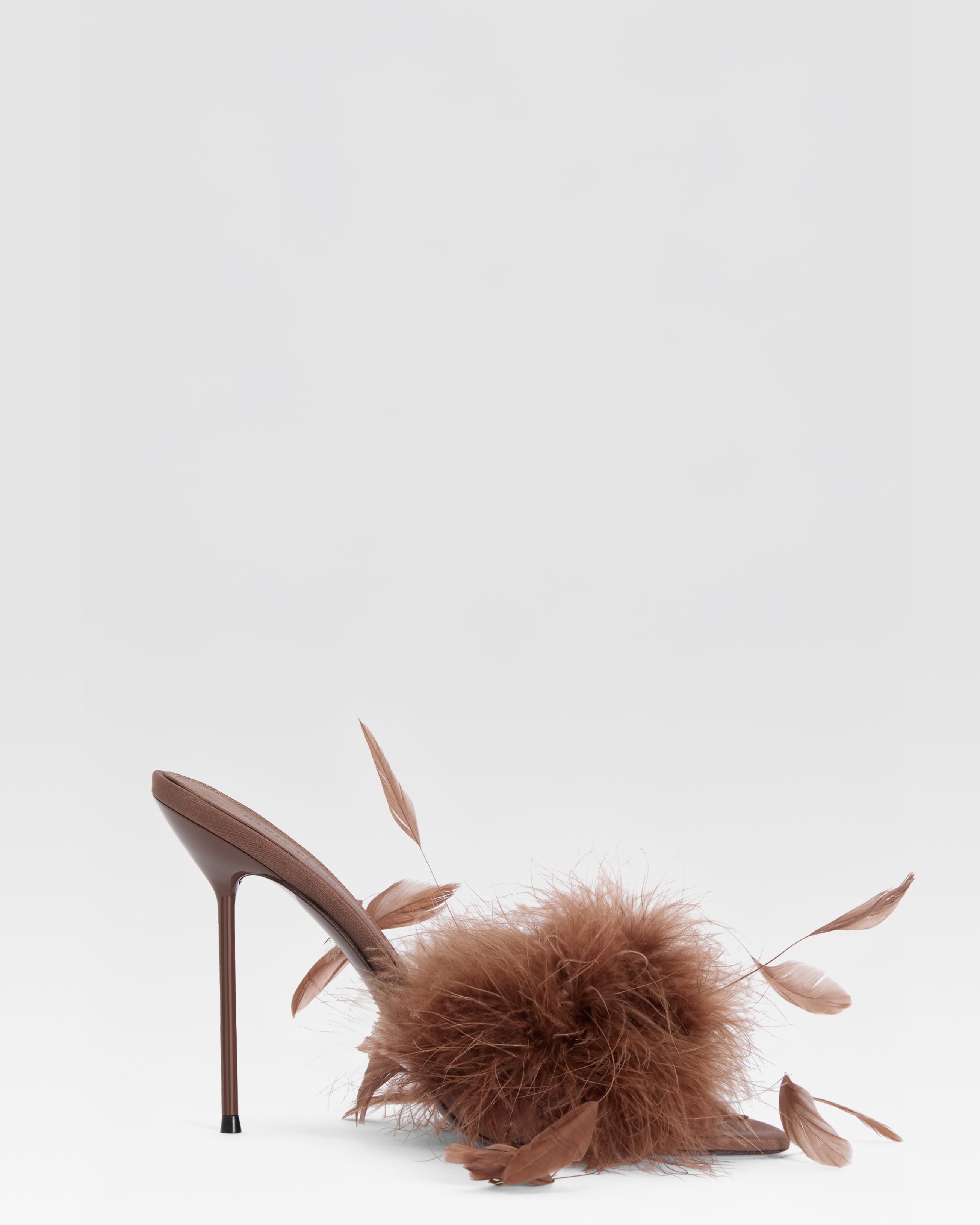 Mules in ebony crepe satin