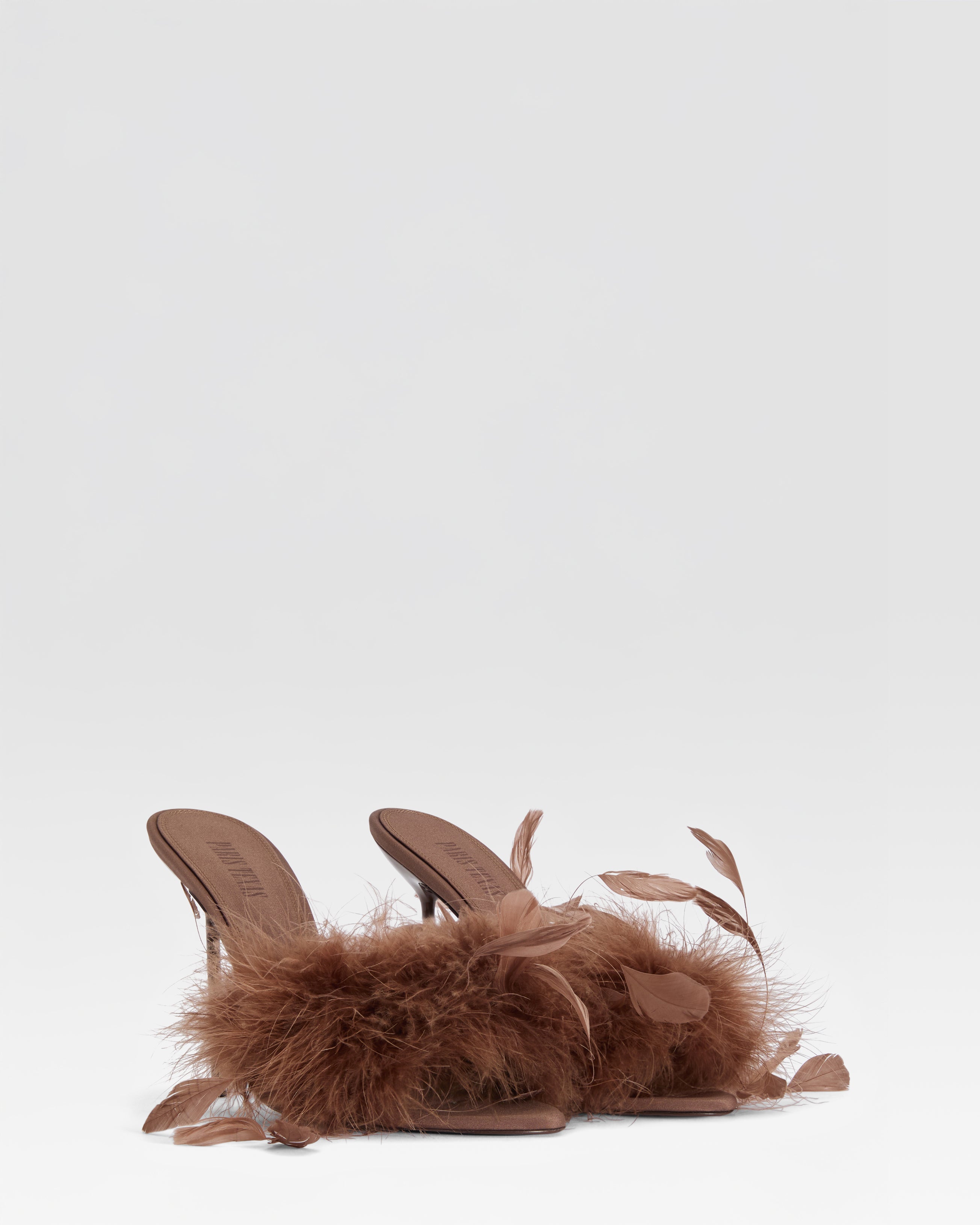 Mules in ebony crepe satin