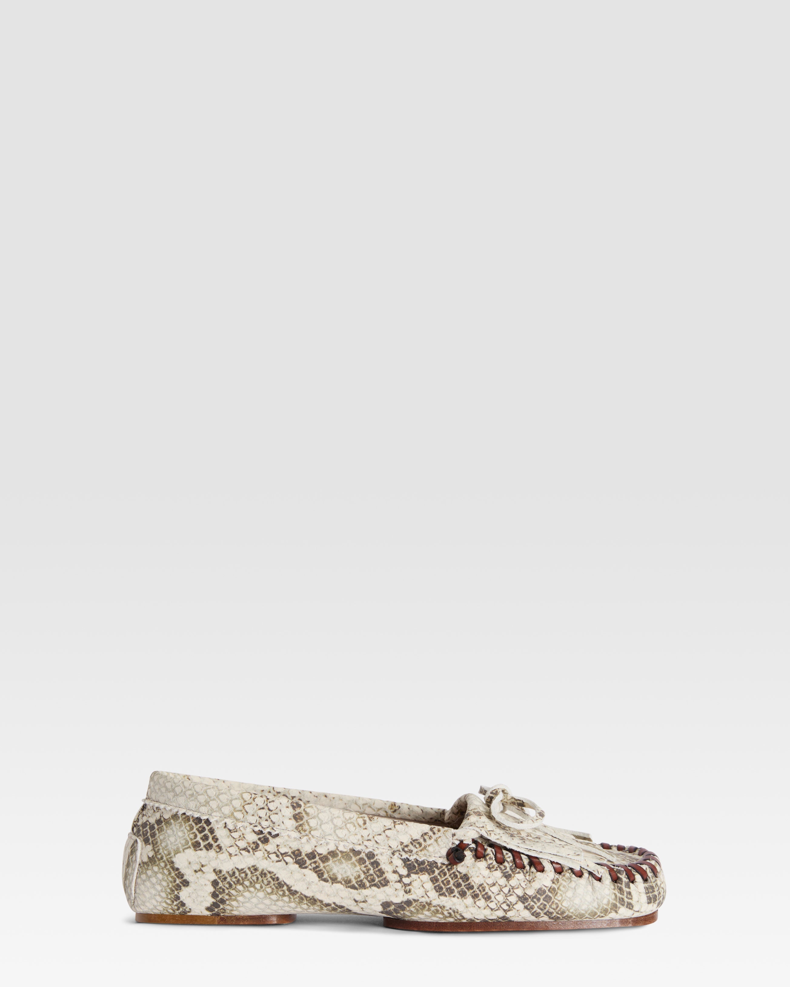 Loafers in natural printed python leather