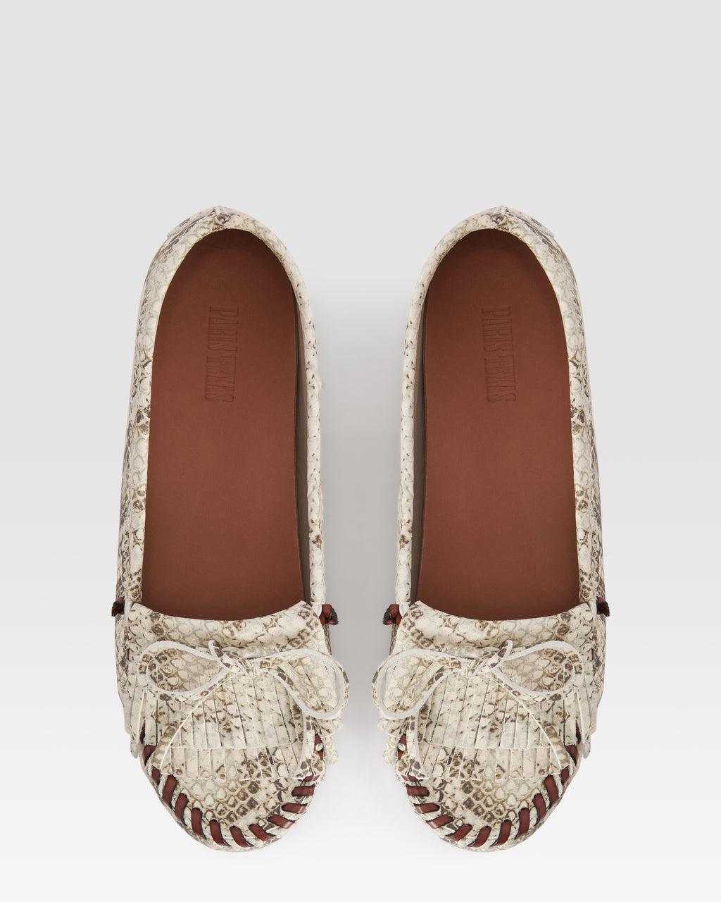 Loafers in natural printed python leather