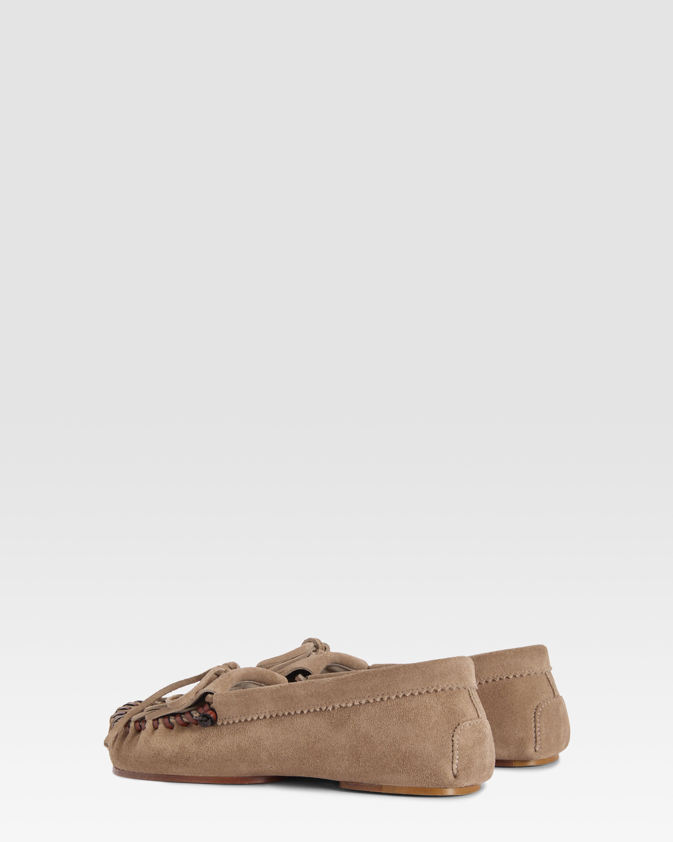 Loafers in stone calf suede leather