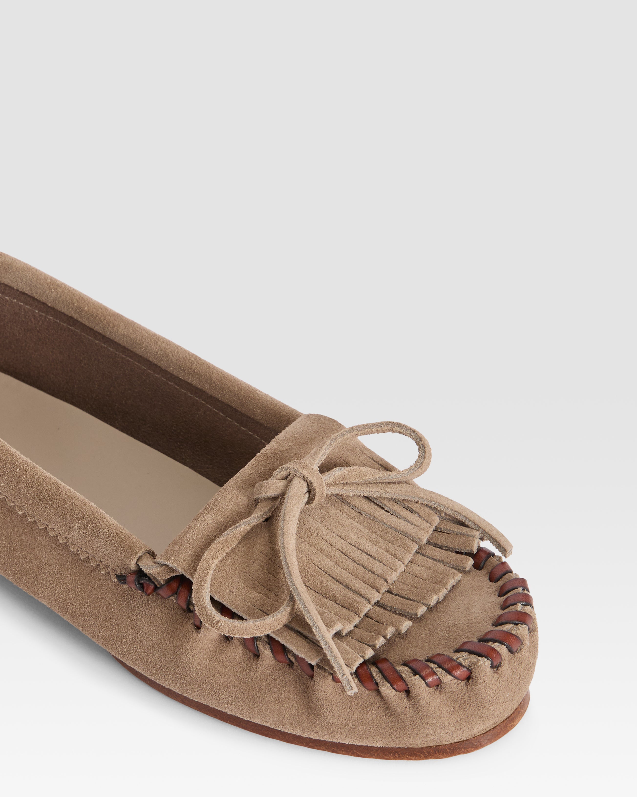 Loafers in stone calf suede leather