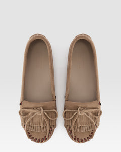 Loafers in stone calf suede leather