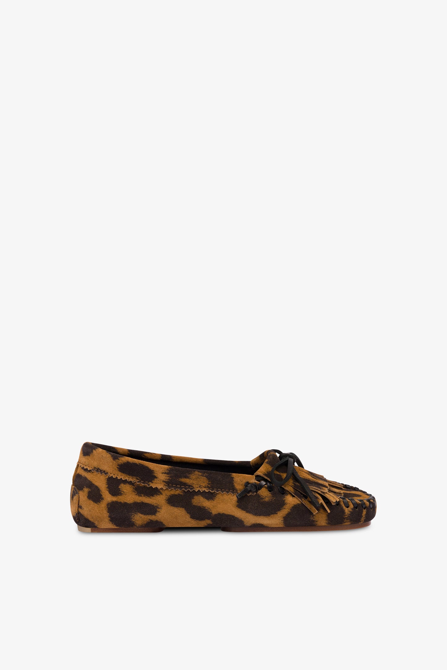 Loafers in russet leopard-print suede leather