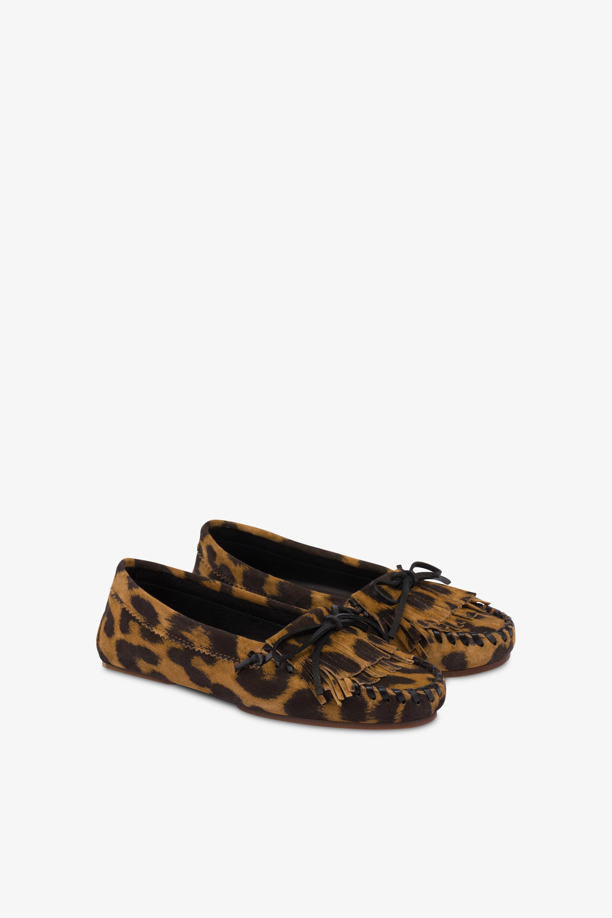 Loafers in russet leopard-print suede leather