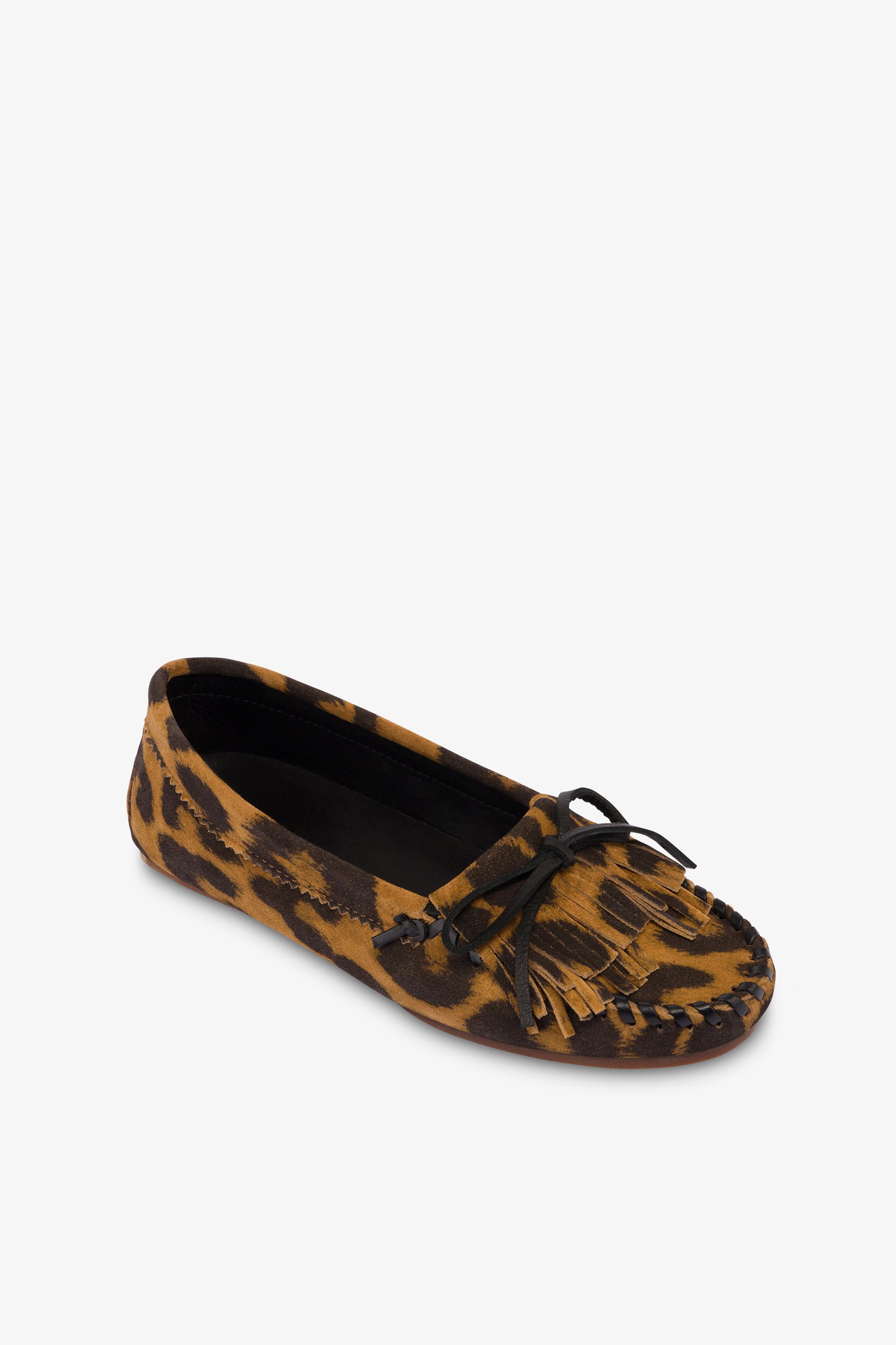 Loafers in russet leopard-print suede leather