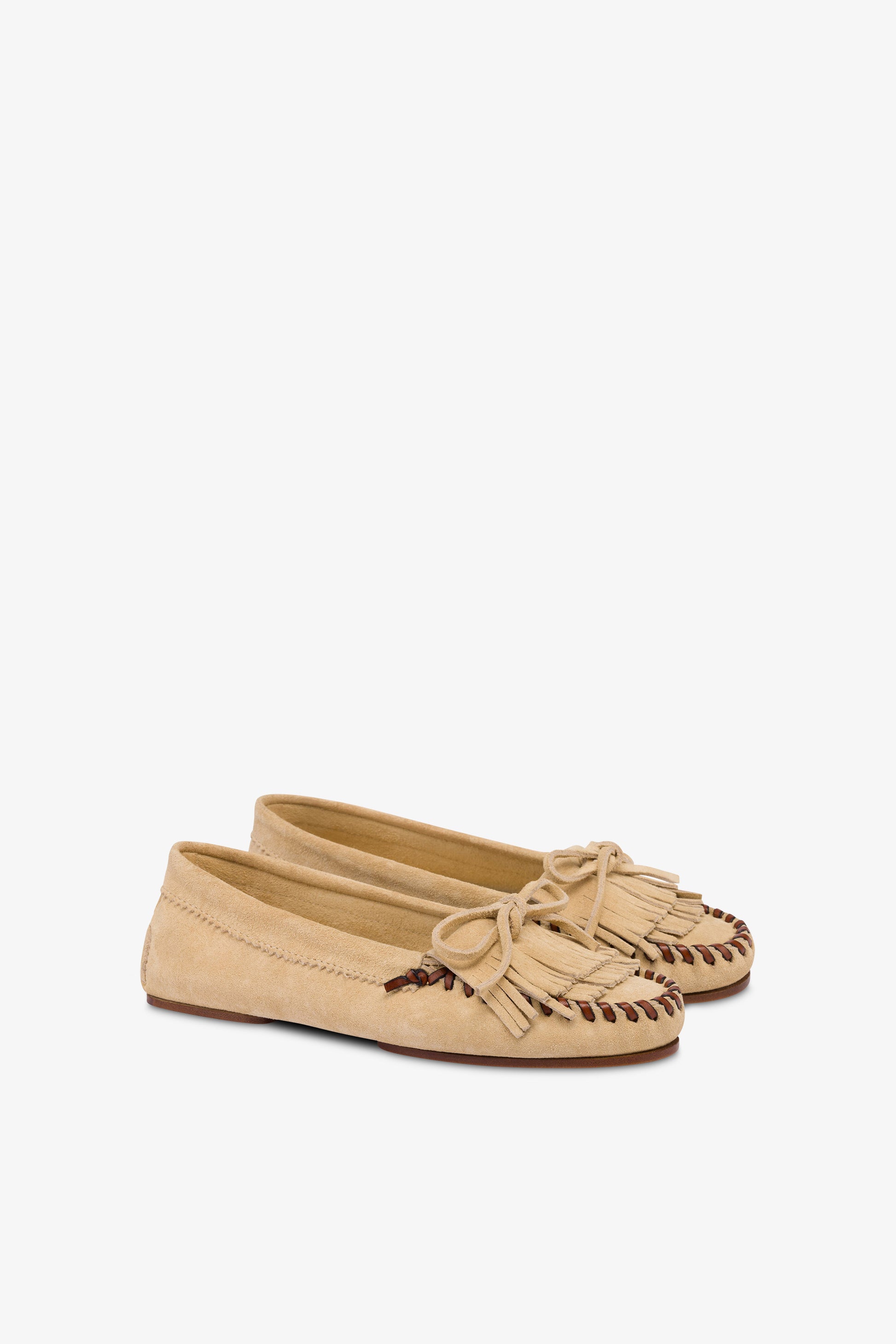 Loafers in ecru suede leather