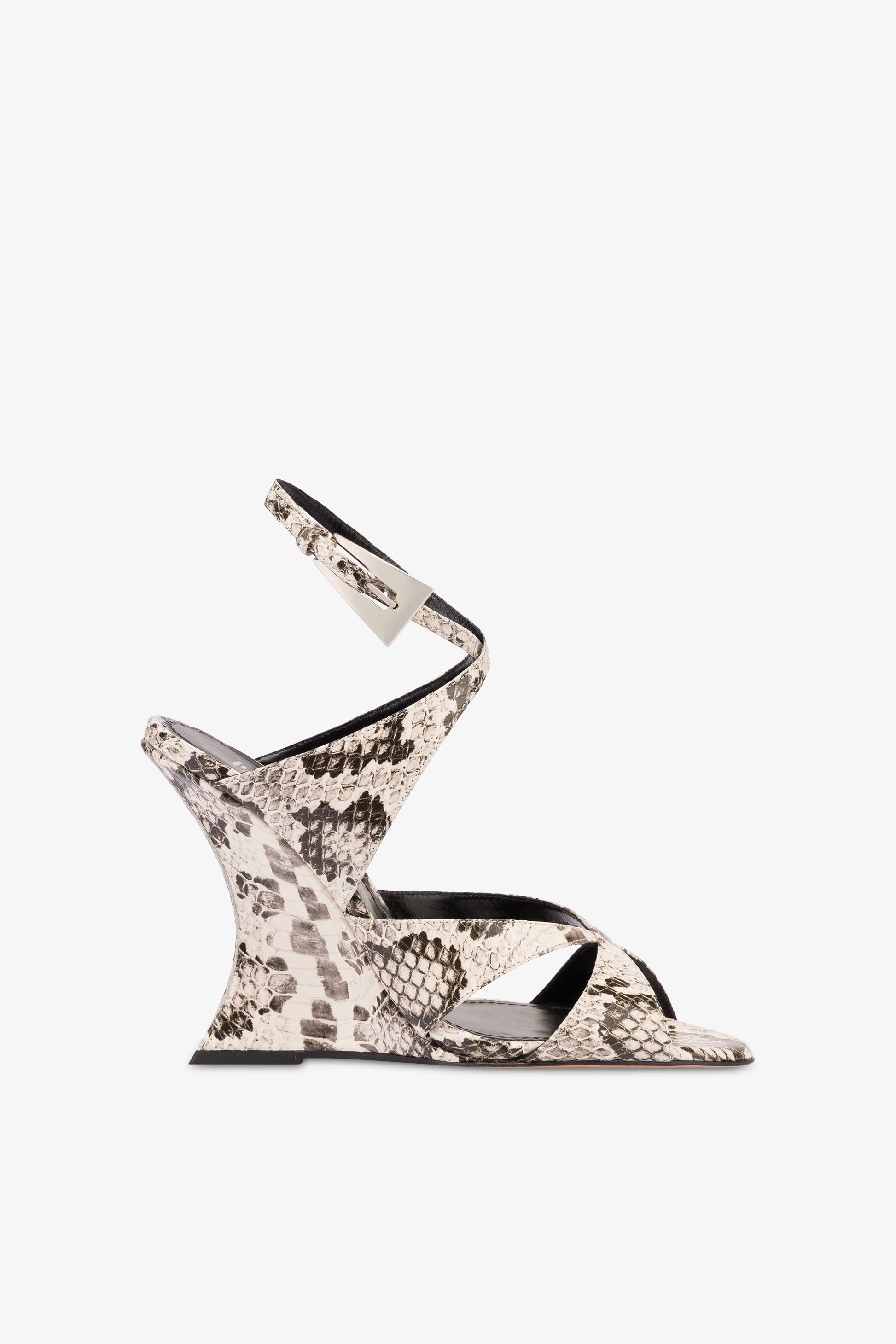 Sandals in white python-print leather