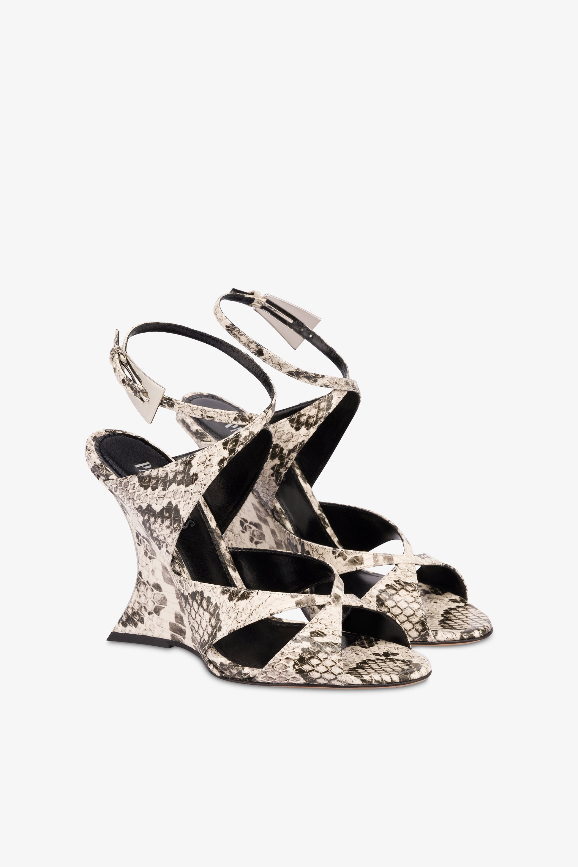 Sandals in white python-print leather