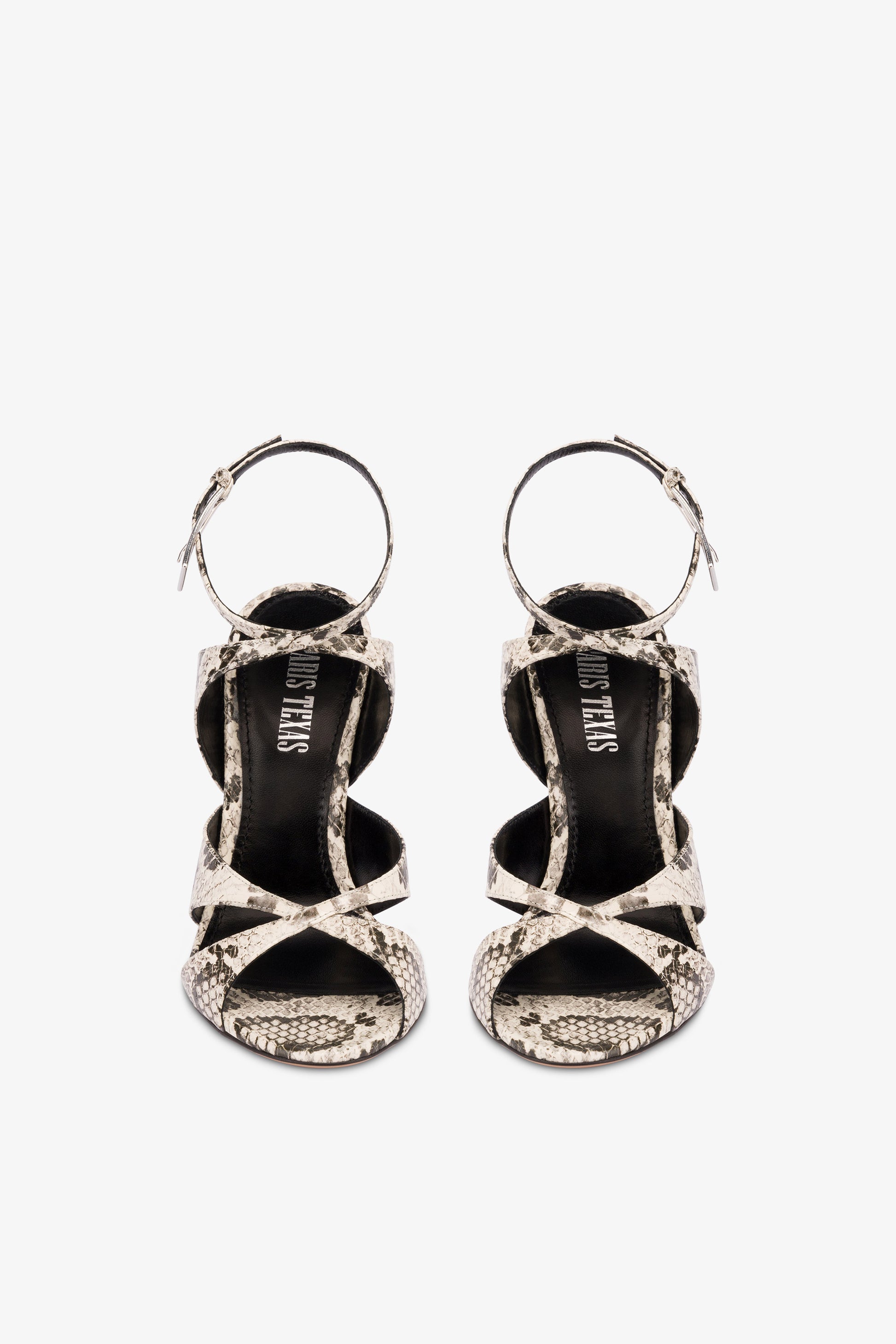 Sandals in white python-print leather