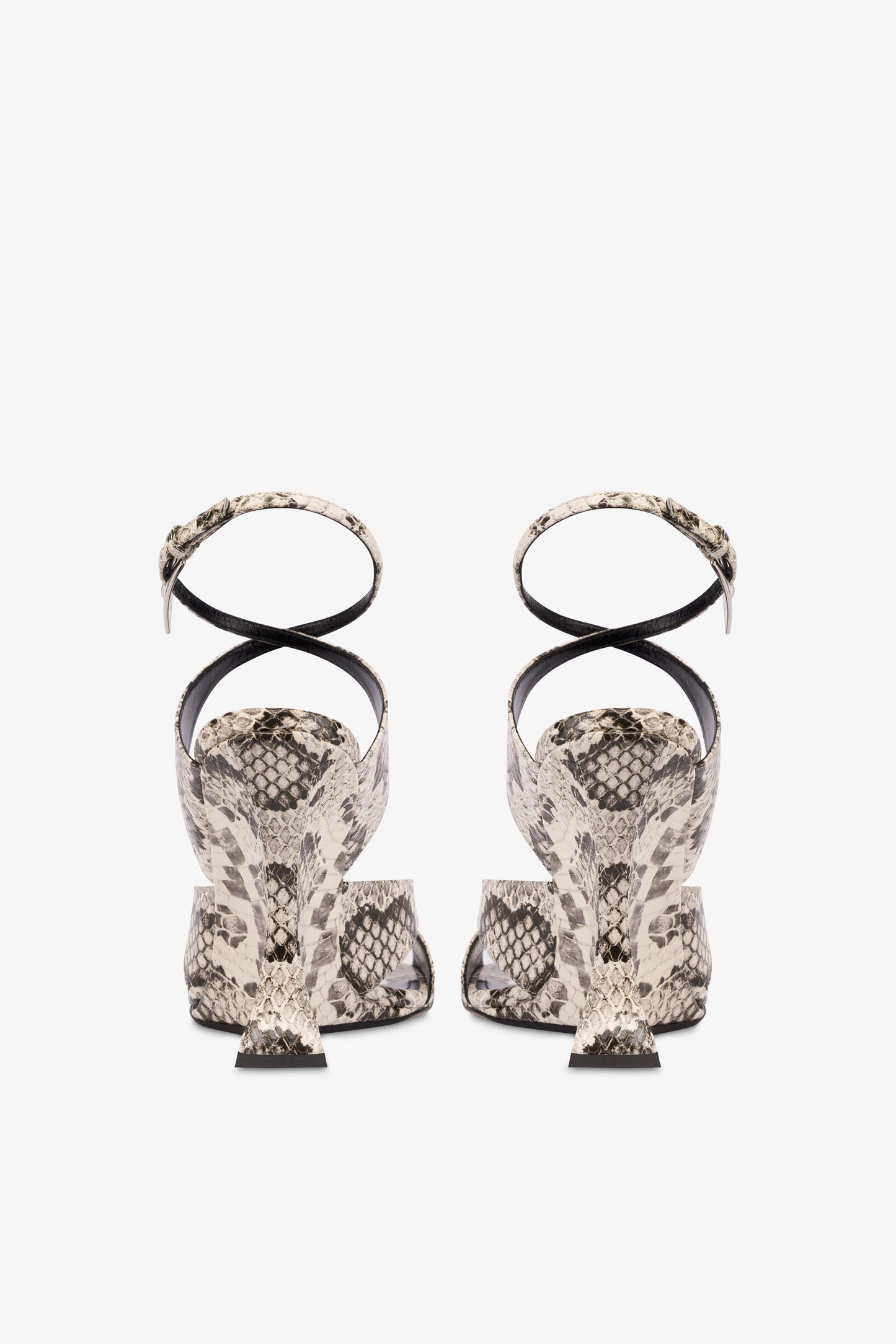 Sandals in white python-print leather