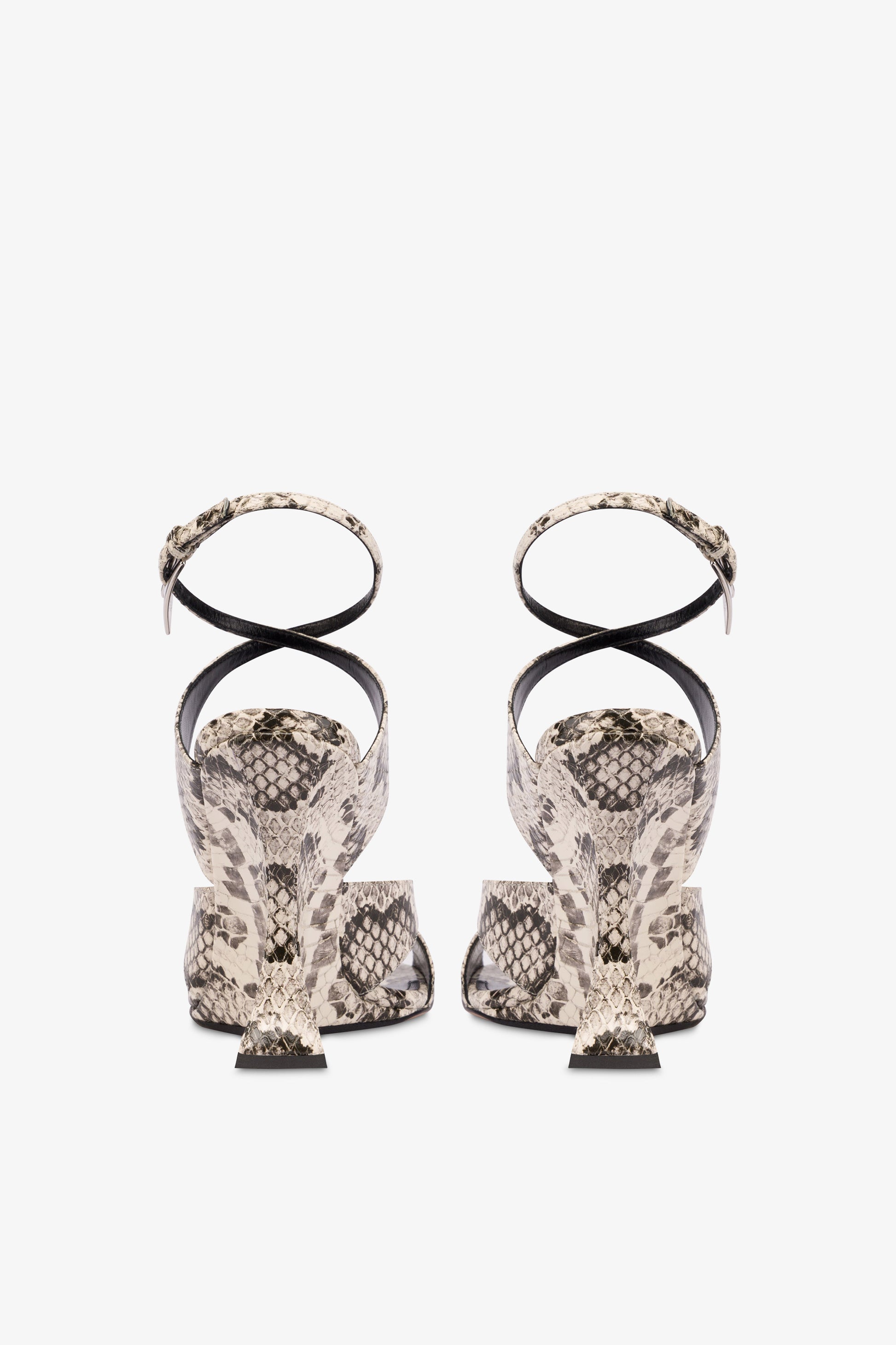 Sandals in white python-print leather