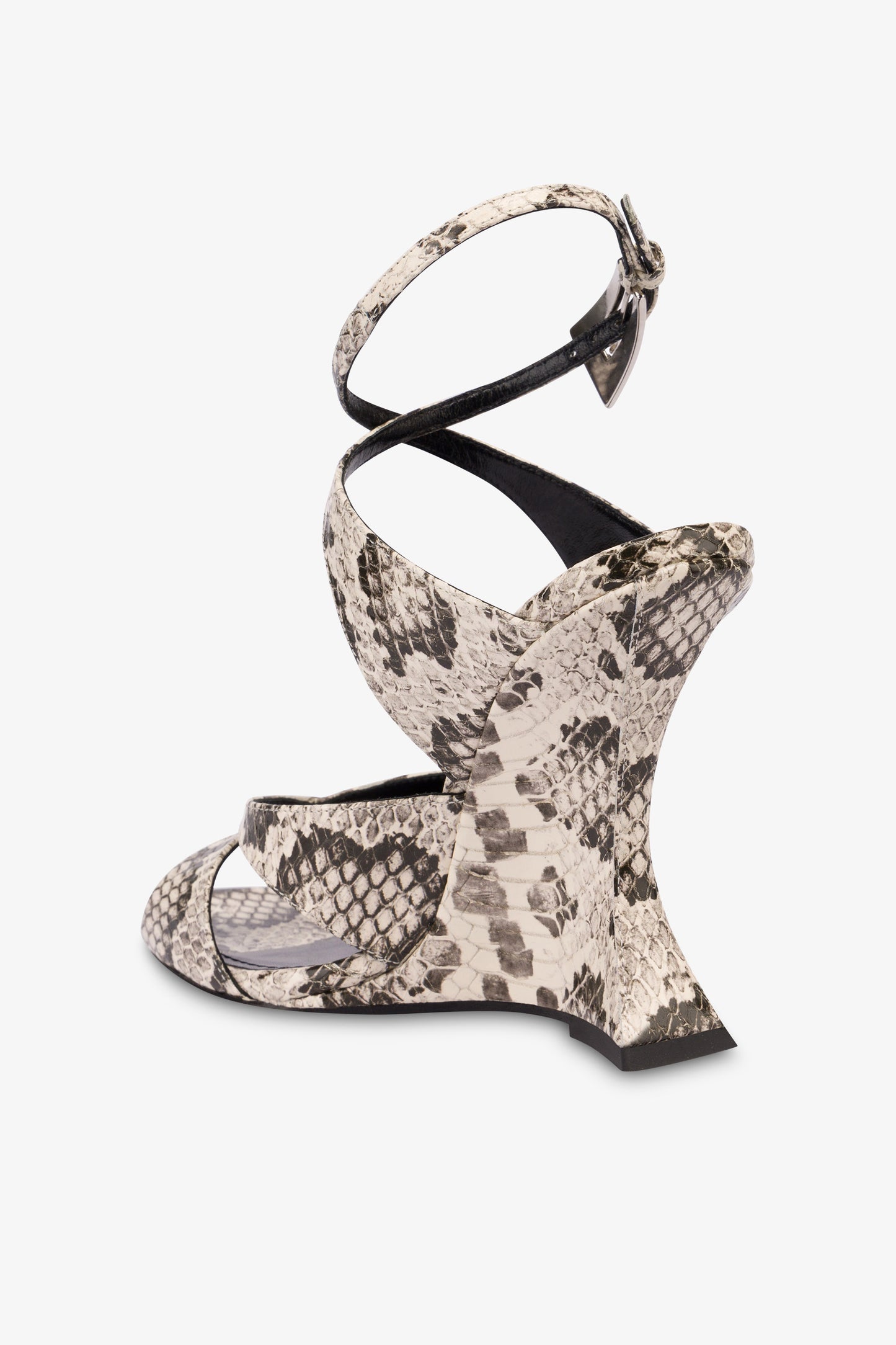 Sandals in white python-print leather