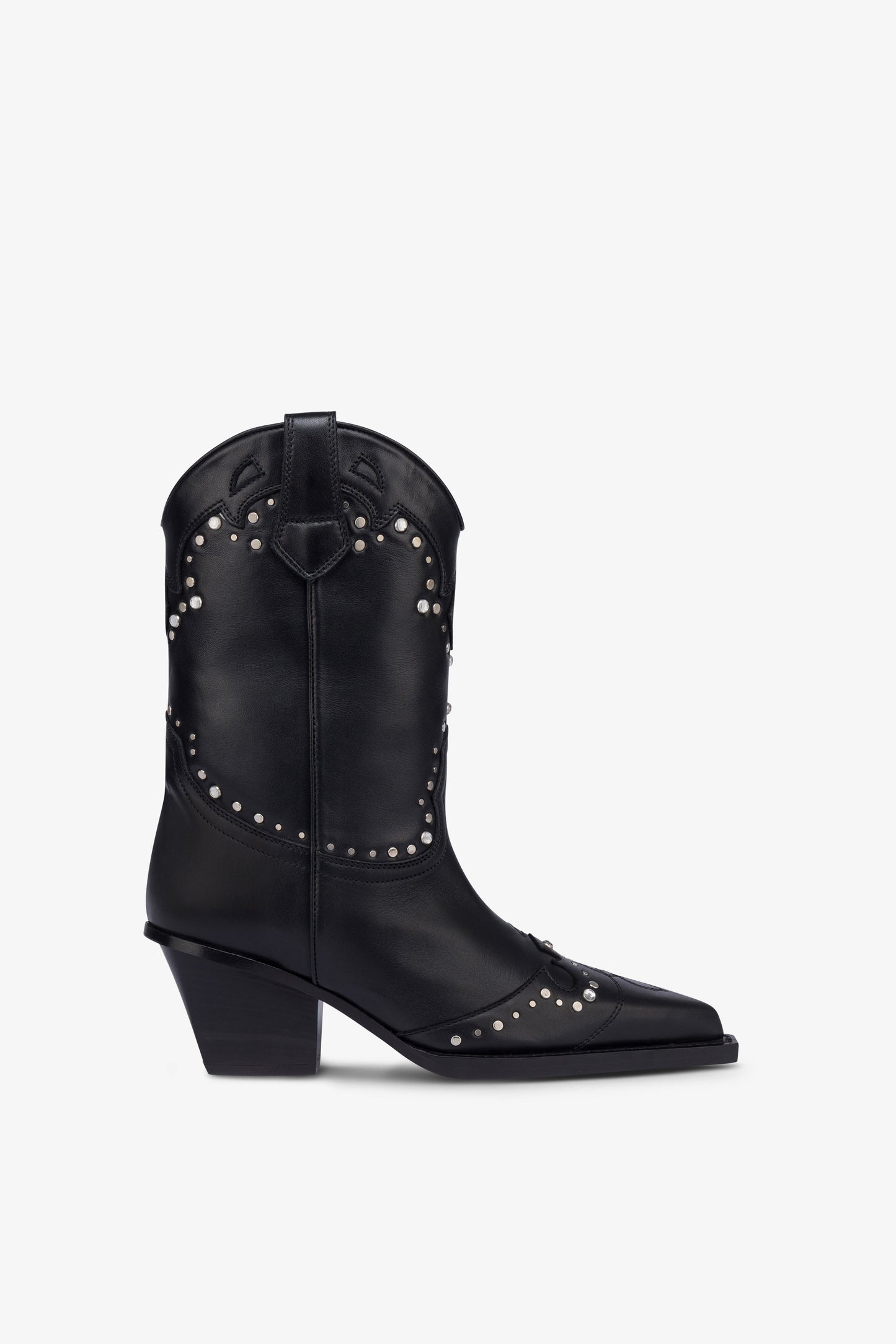 Boots in nickel-studded black leather