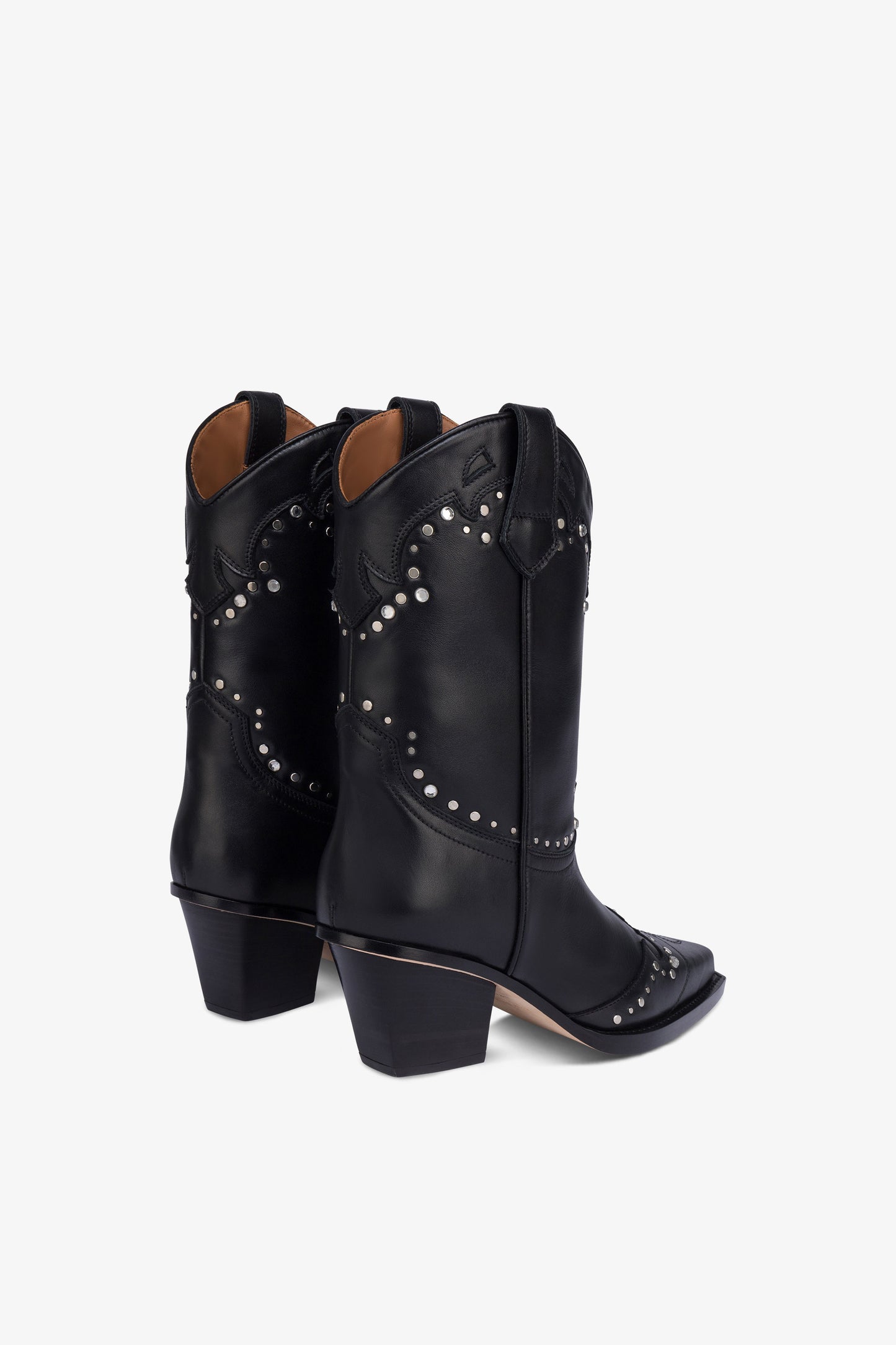 Boots in nickel-studded black leather