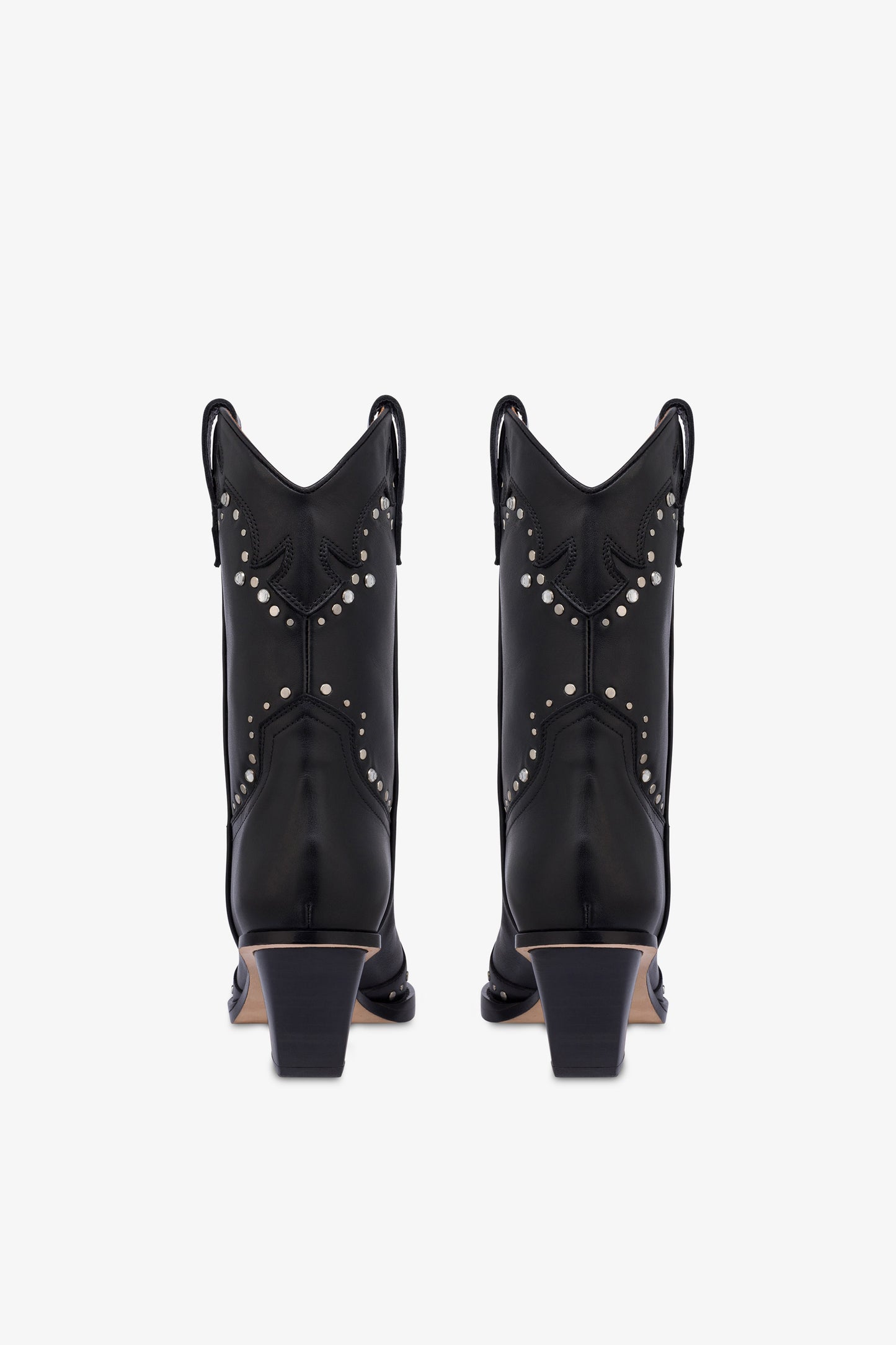 Boots in nickel-studded black leather