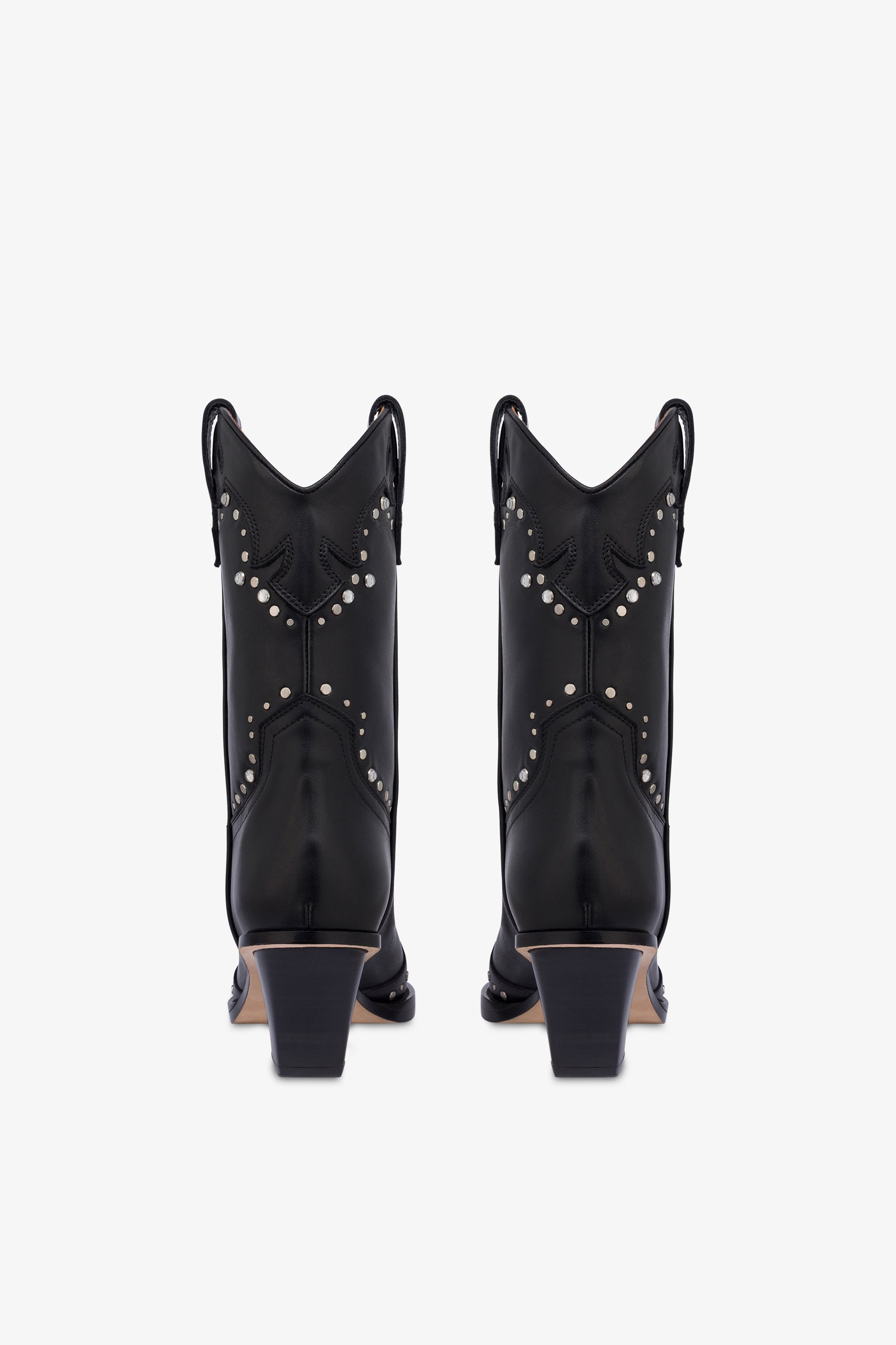 Boots in nickel-studded black leather