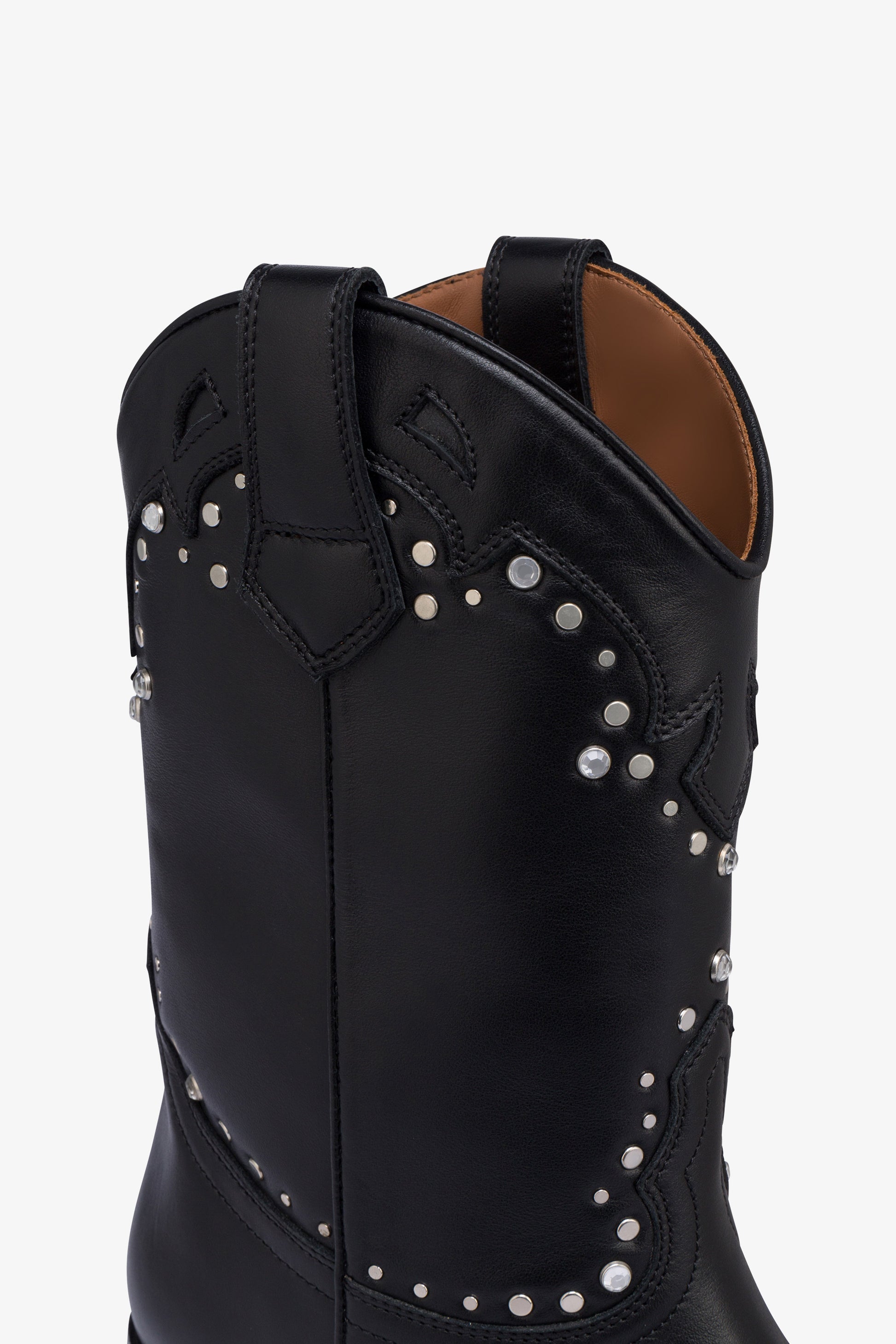 Boots in nickel-studded black leather