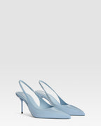 Slingbacks in denim-colored patent leather