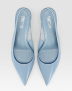 Slingbacks in denim-colored patent leather