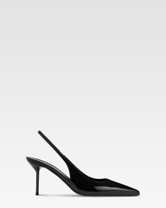 Slingbacks in black patent leather