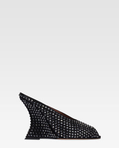 Sabots in raso nero con cristalli