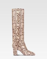 Stiefel aus weissem und dunkelbraunem Leder mit Python-Print — Weiss/Dunkelbraun