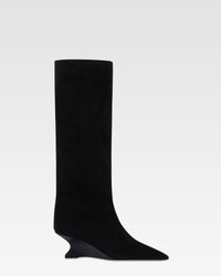 Stivali in pelle scamosciata nera con tacco stampa lizard — Black